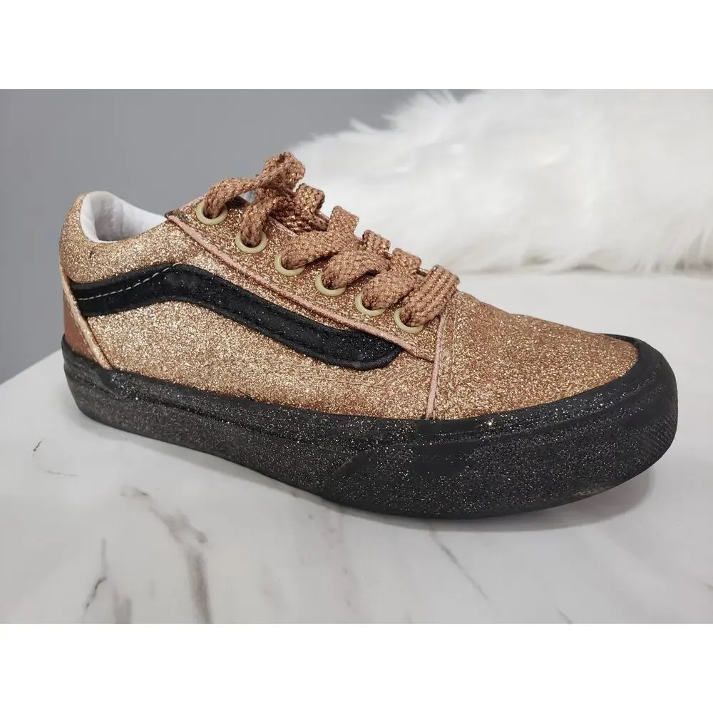 Vans Old‎ Skool Party Glitter Rose Gold/Black Kid's Size 12.5